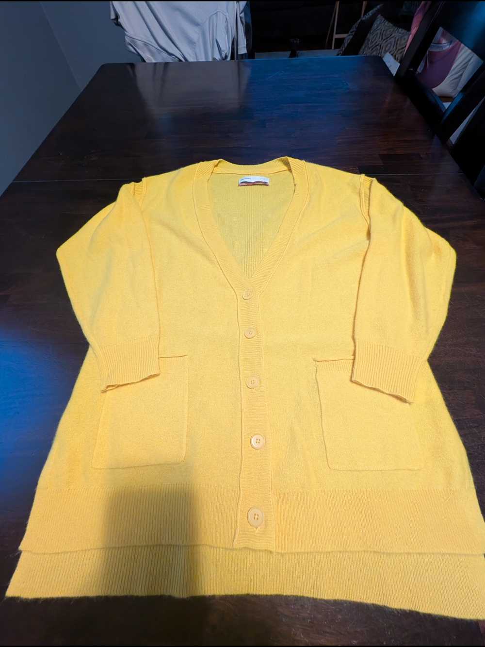 Pilcro Anthropologie Yellow V-Neck Button 100% Cashmere Oversized Cardigan, XS